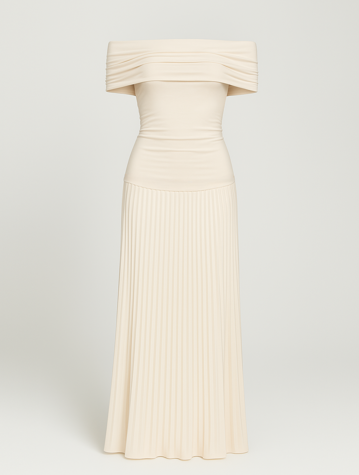 Maxi-jurk voor dames met blote schouders en plooien – elegante jurk voor bruiloftsgasten bij recepties