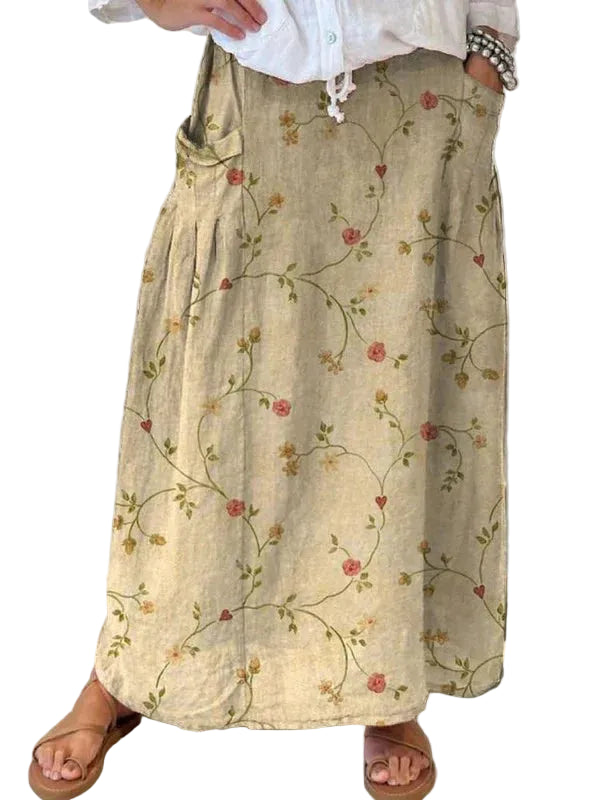 Saia Maxi Estampada para Mulher com Cintura de Cordão e Bolsos
