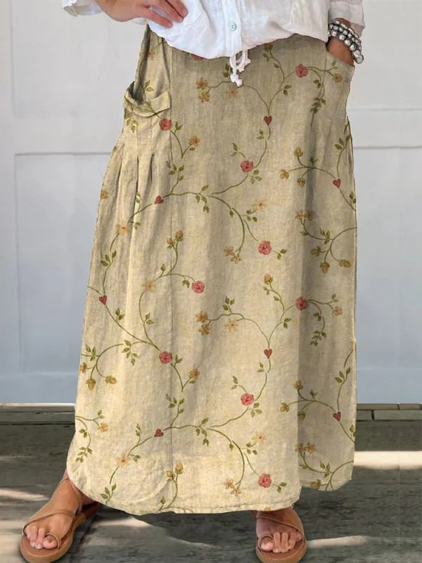 Saia Maxi Estampada para Mulher com Cintura de Cordão e Bolsos