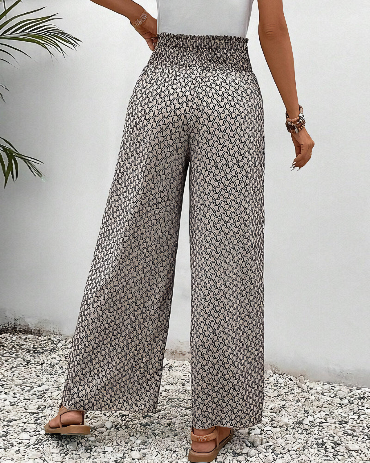 Damen-Hose mit Print und weitem Bein – Leichter, lässiger Stil mit hoher Taille für Sommerurlaub und Alltag