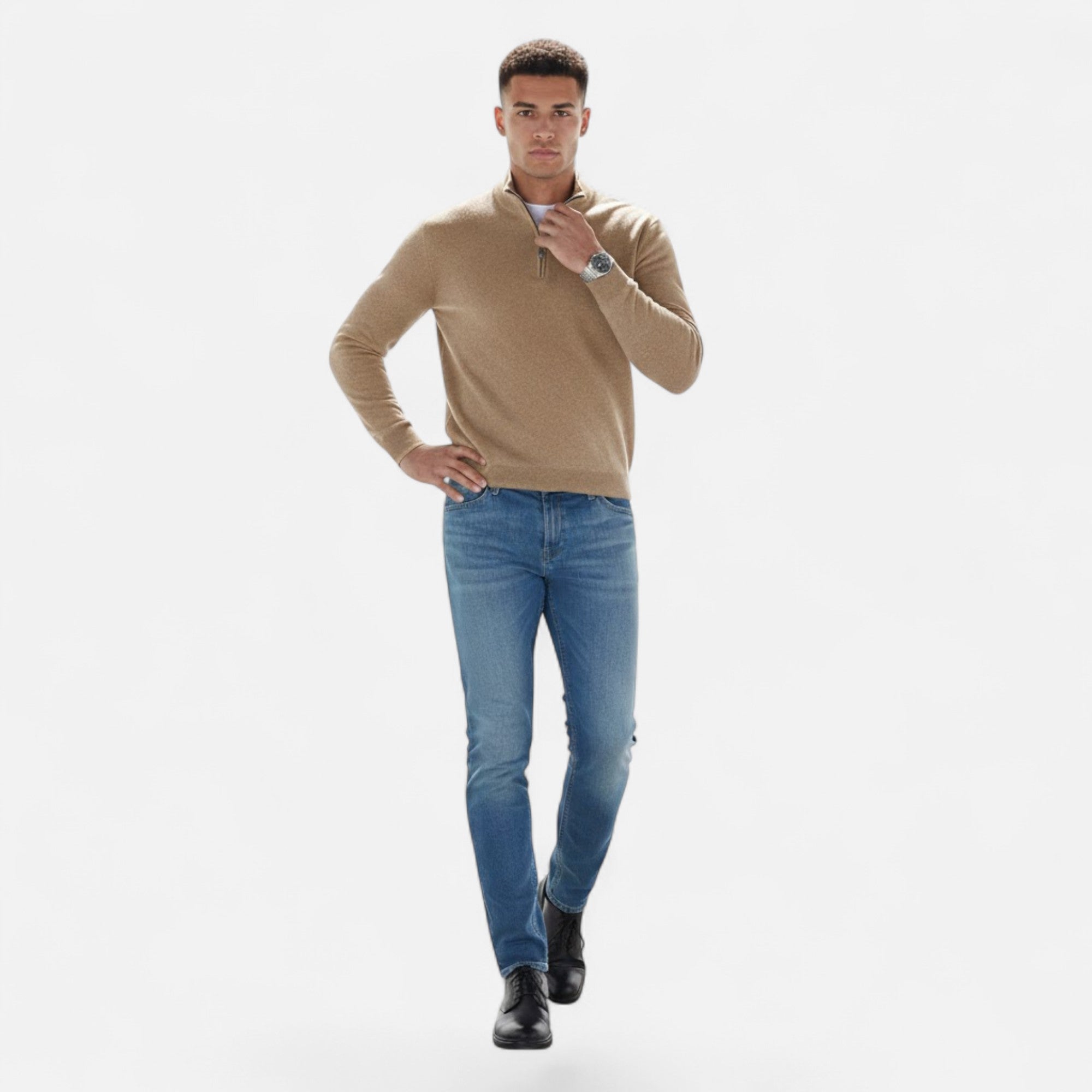Valmonti | Men’s Heritage Cashmere-Blend V-Neck Zipper Top