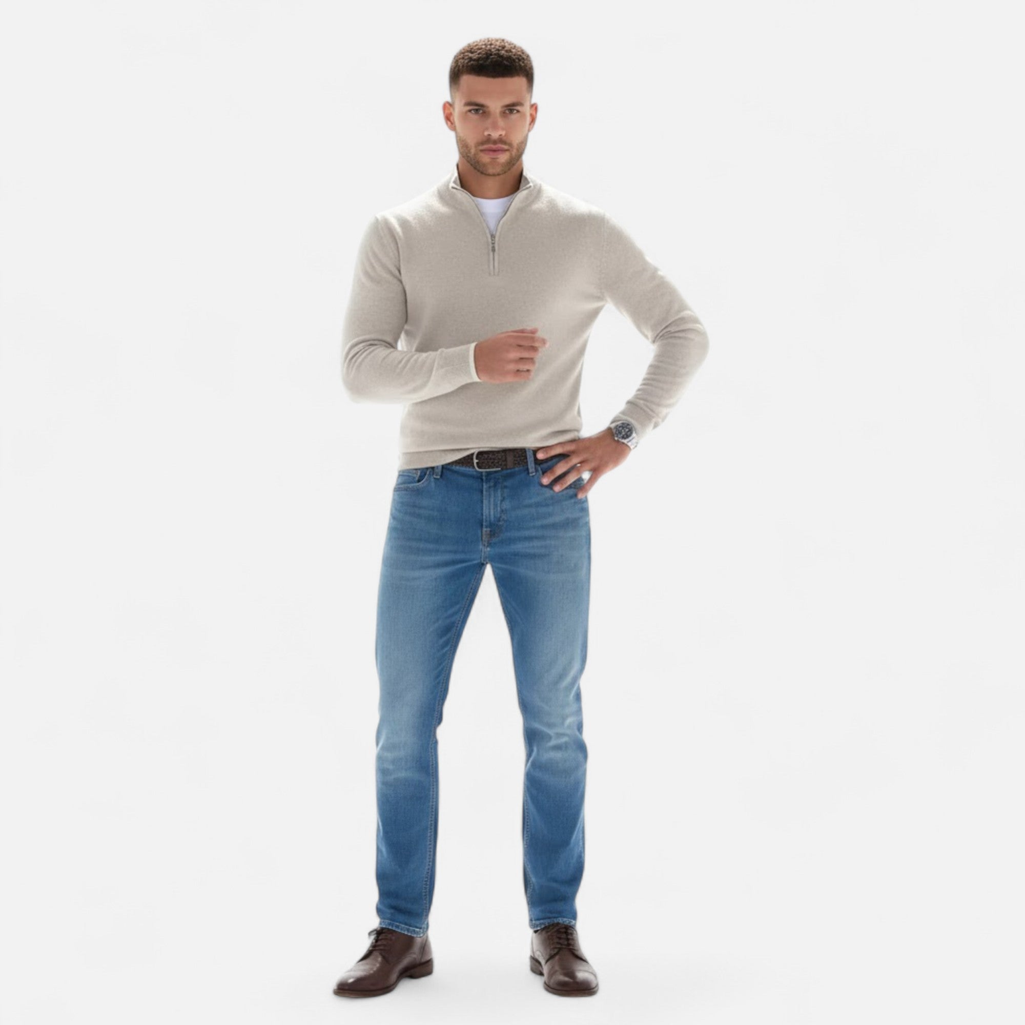 Valmonti | Men’s Heritage Cashmere-Blend V-Neck Zipper Top