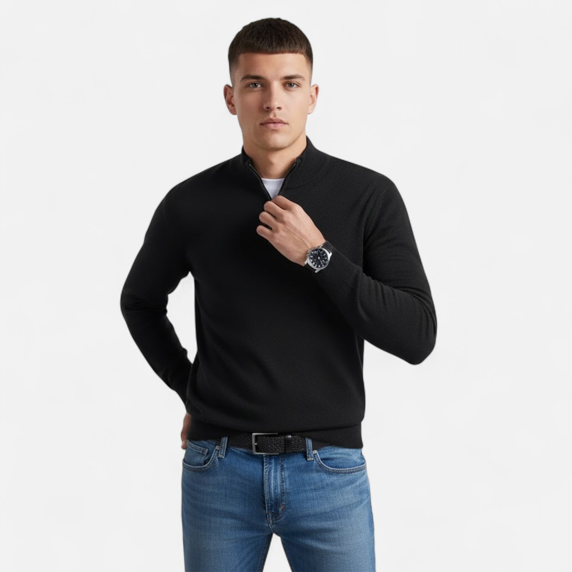 Valmonti | Men’s Heritage Cashmere-Blend V-Neck Zipper Top
