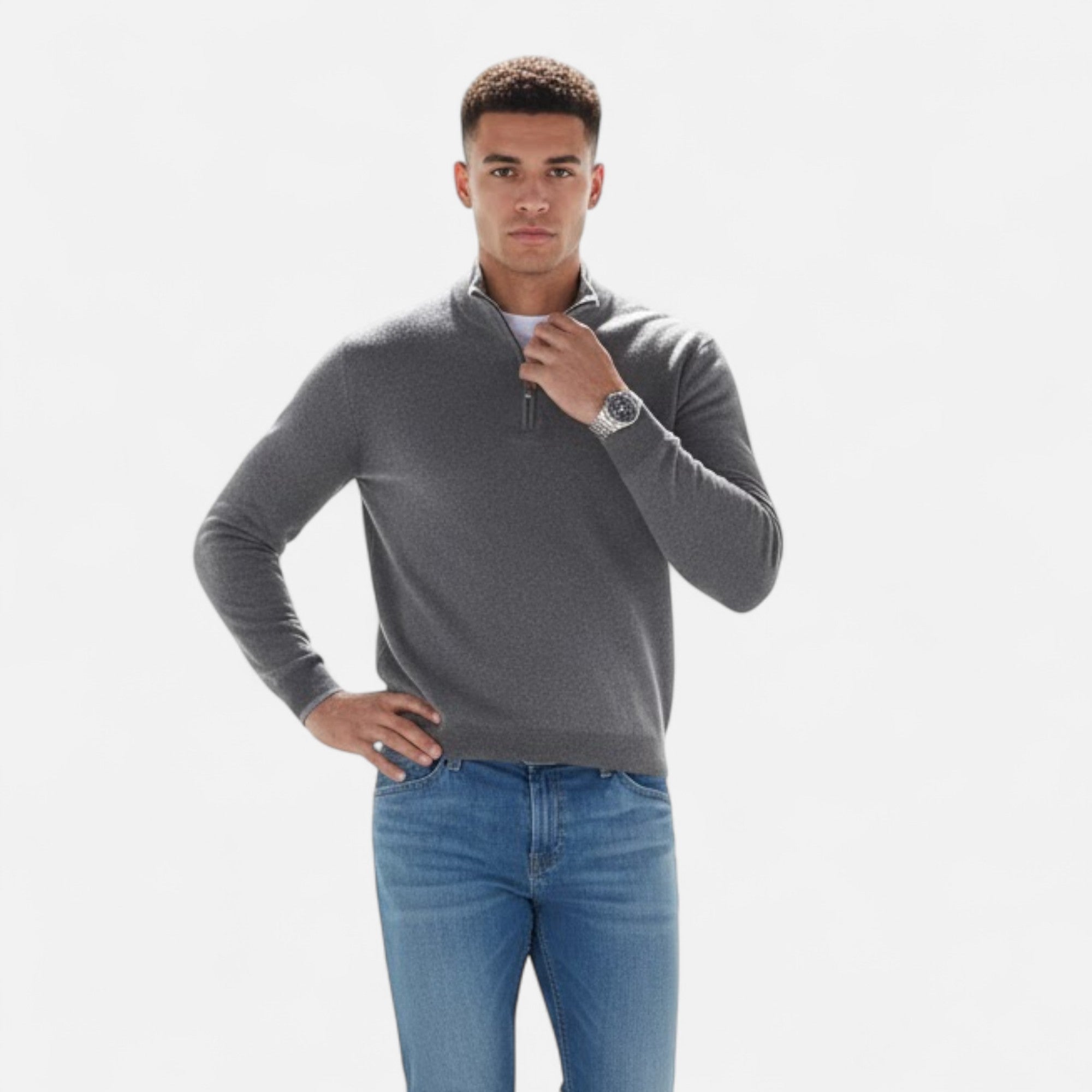 Valmonti | Men’s Heritage Cashmere-Blend V-Neck Zipper Top