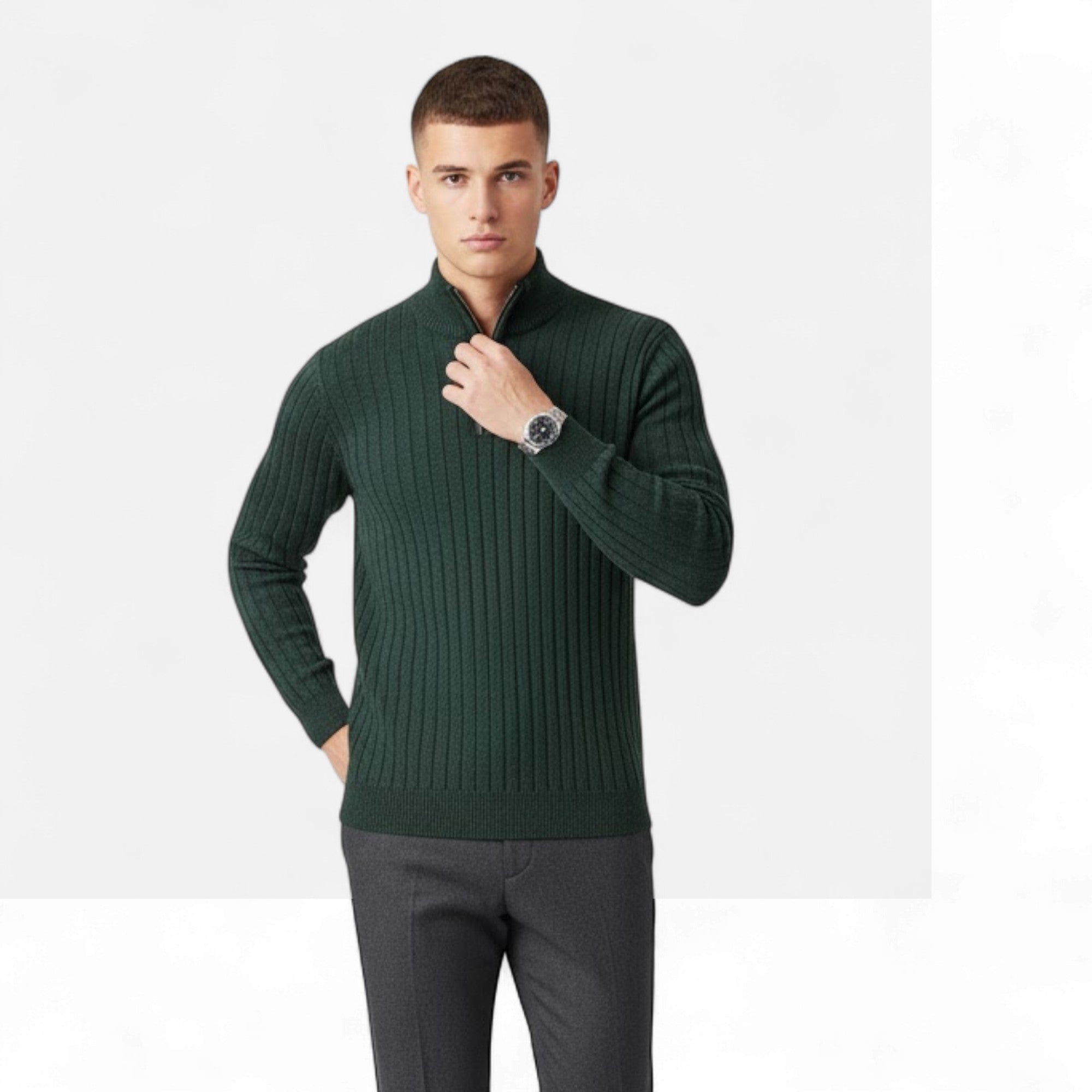 Valmonti | Men’s Heritage Vertical-Bar Half-Zip Knit Sweater