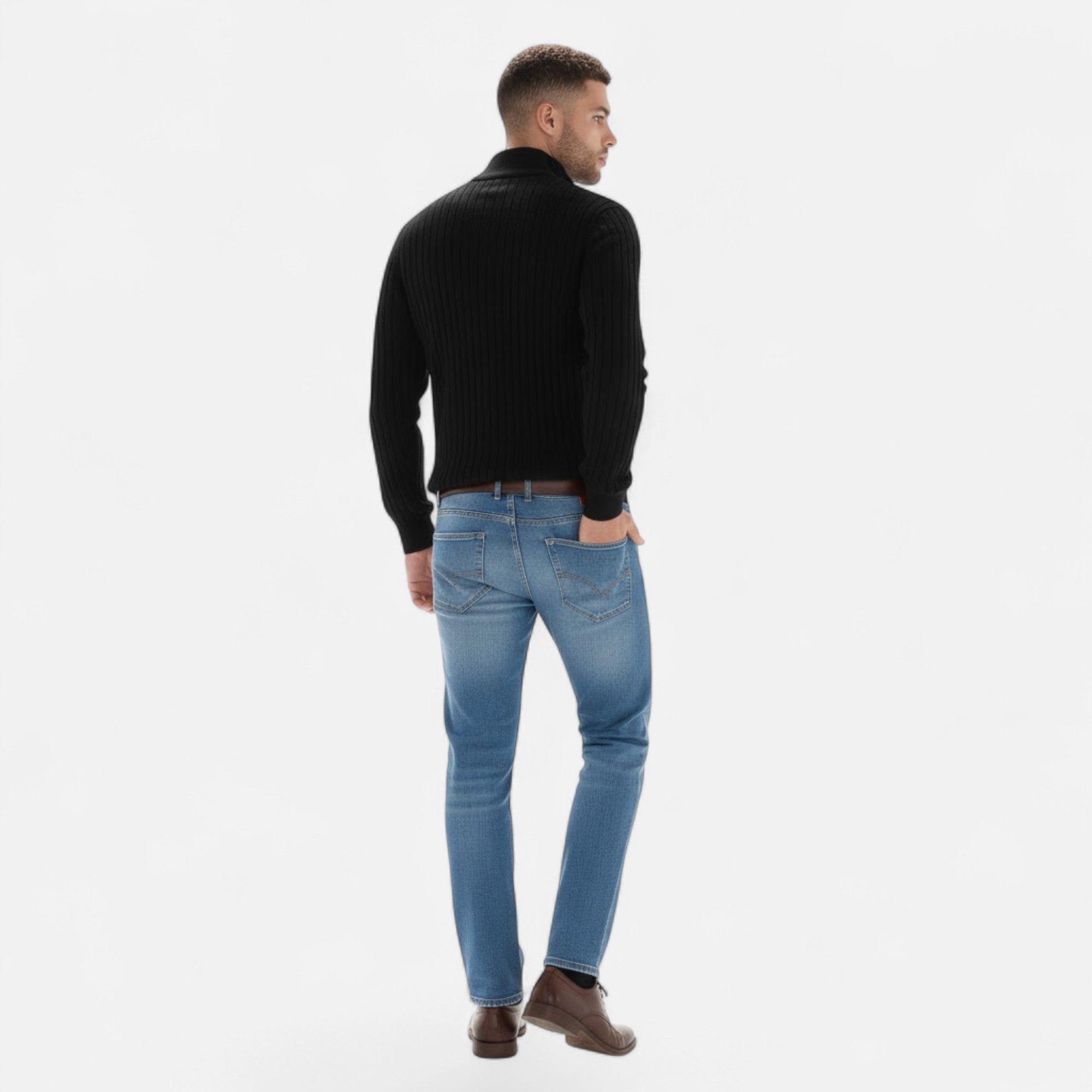 Valmonti | Men’s Heritage Vertical-Bar Half-Zip Knit Sweater