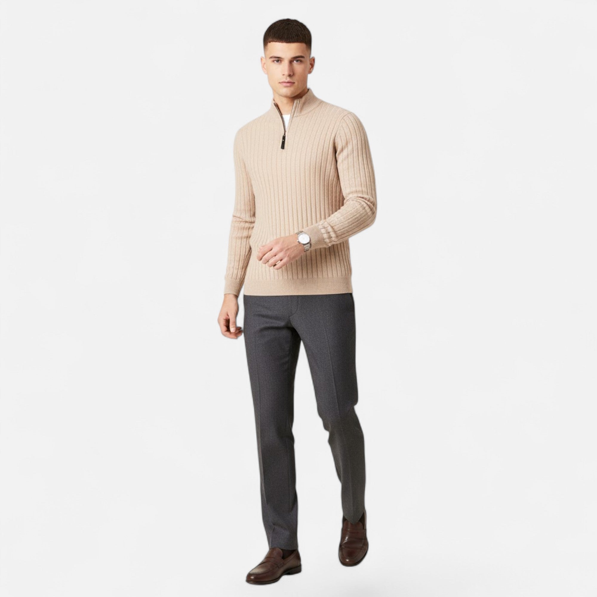 Valmonti | Men’s Heritage Vertical-Bar Half-Zip Knit Sweater