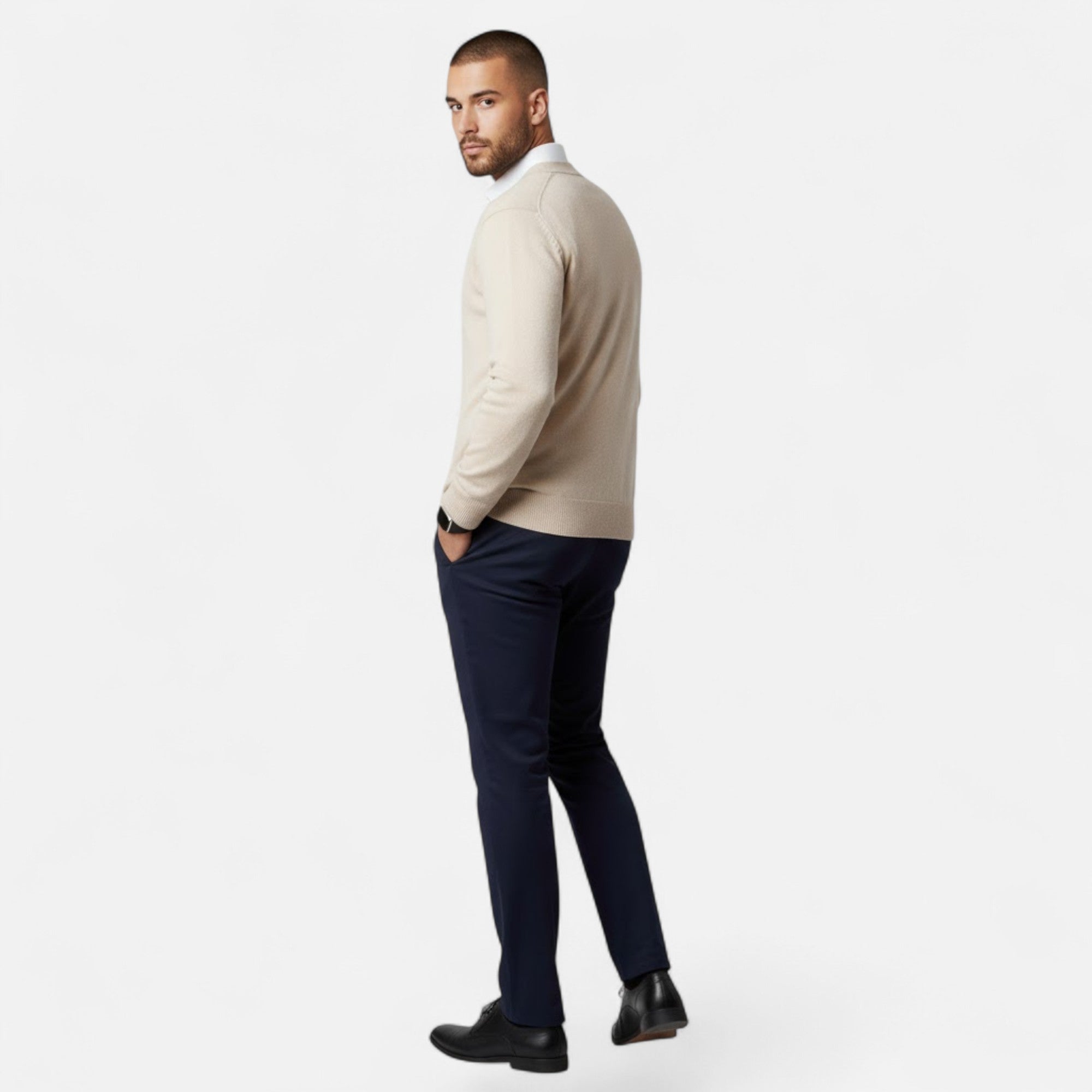 Valmonti | Men’s Loose V-Neck Wool-Blend Cardigan