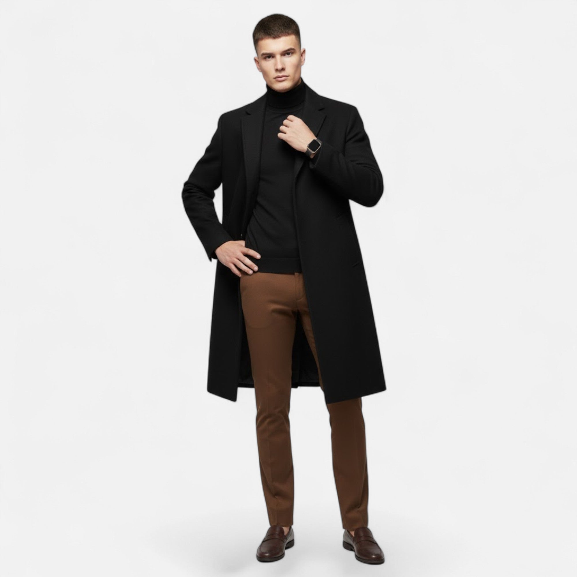 Valmonti | Men’s Mid‑Length Wool Trench Coat – Heritage Oxford