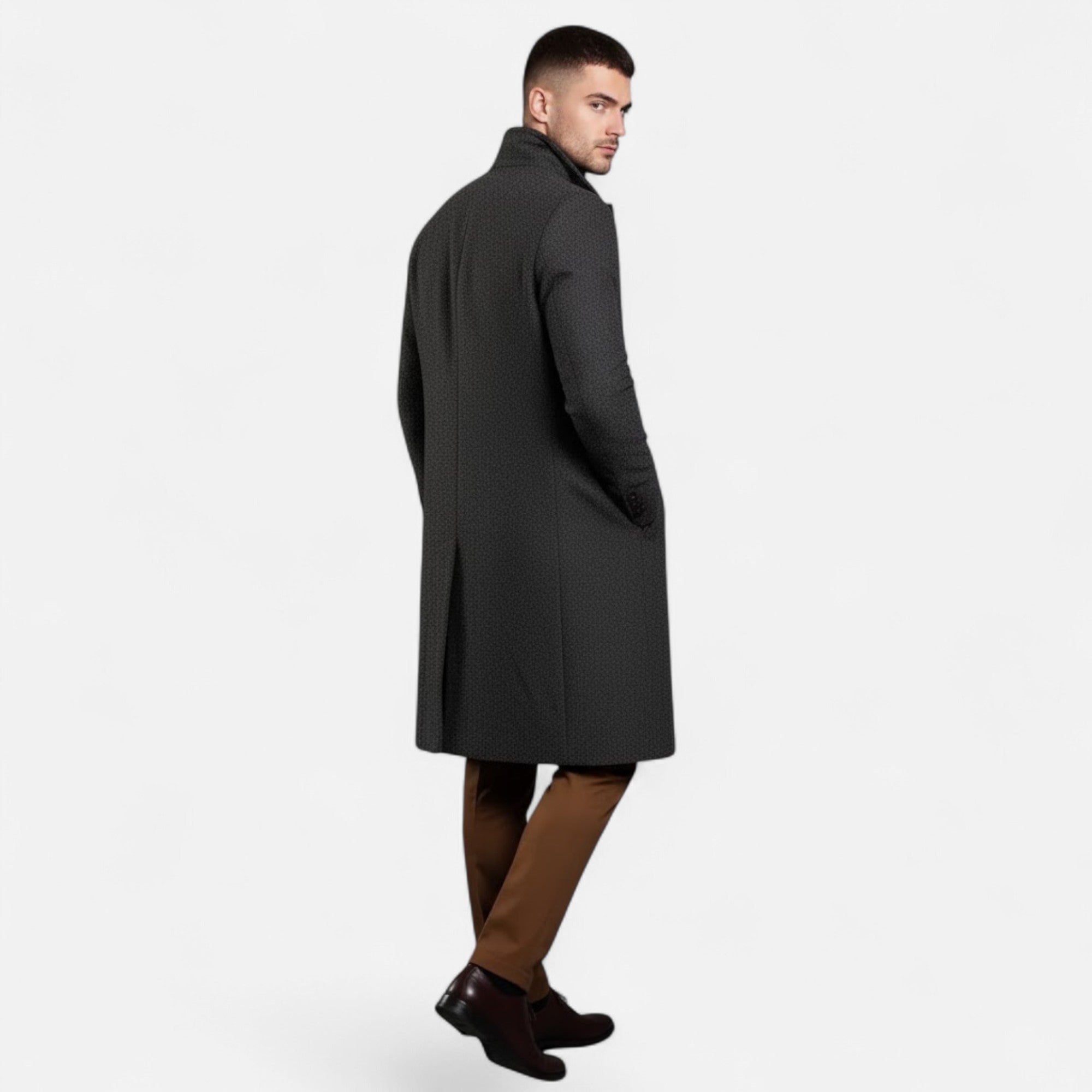 Valmonti | Men’s Mid‑Length Wool Trench Coat – Heritage Oxford