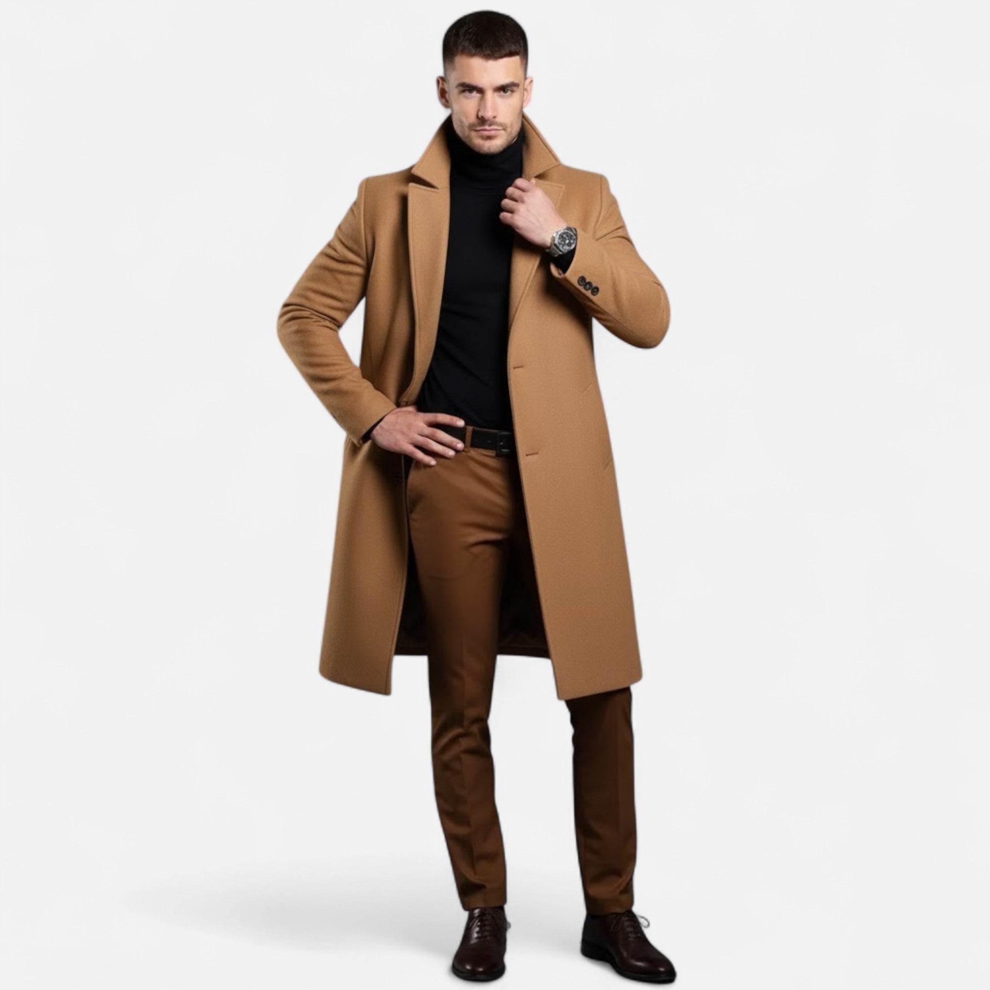Valmonti | Men’s Mid‑Length Wool Trench Coat – Heritage Oxford