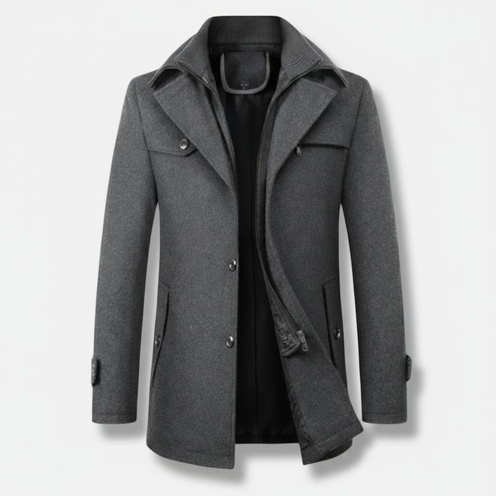 Valmonti | Men’s Single-Breasted Stand-Collar Wool Blend Coat