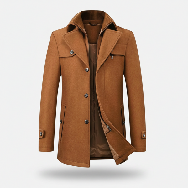 Valmonti | Men’s Single-Breasted Stand-Collar Wool Blend Coat