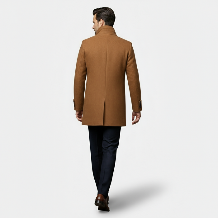 Valmonti | Men’s Single-Breasted Stand-Collar Wool Blend Coat