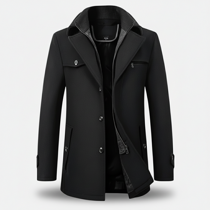 Valmonti | Men’s Single-Breasted Stand-Collar Wool Blend Coat