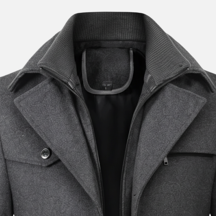 Valmonti | Men’s Single-Breasted Stand-Collar Wool Blend Coat