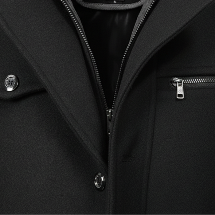 Valmonti | Men’s Single-Breasted Stand-Collar Wool Blend Coat