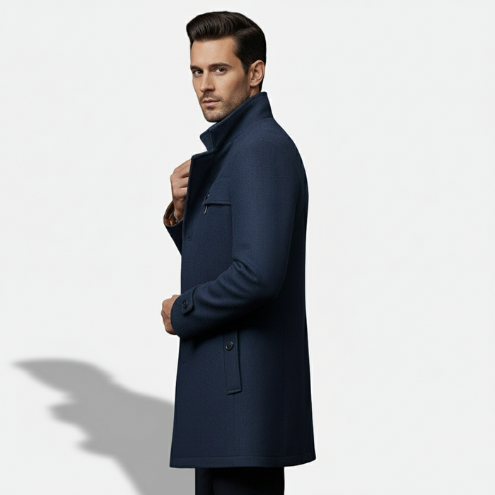 Valmonti | Men’s Single-Breasted Stand-Collar Wool Blend Coat