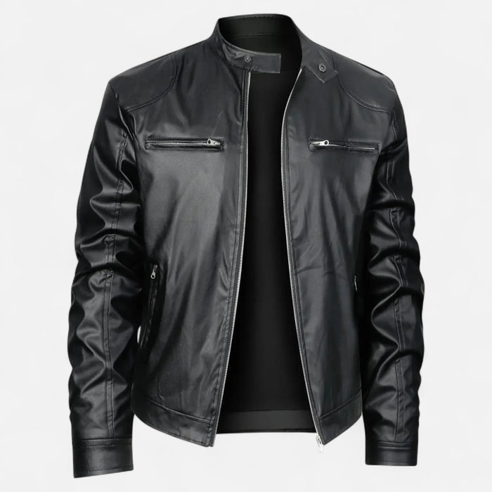 Valmonti | Men’s Stand-Collar Zip-Front Leather Jacket