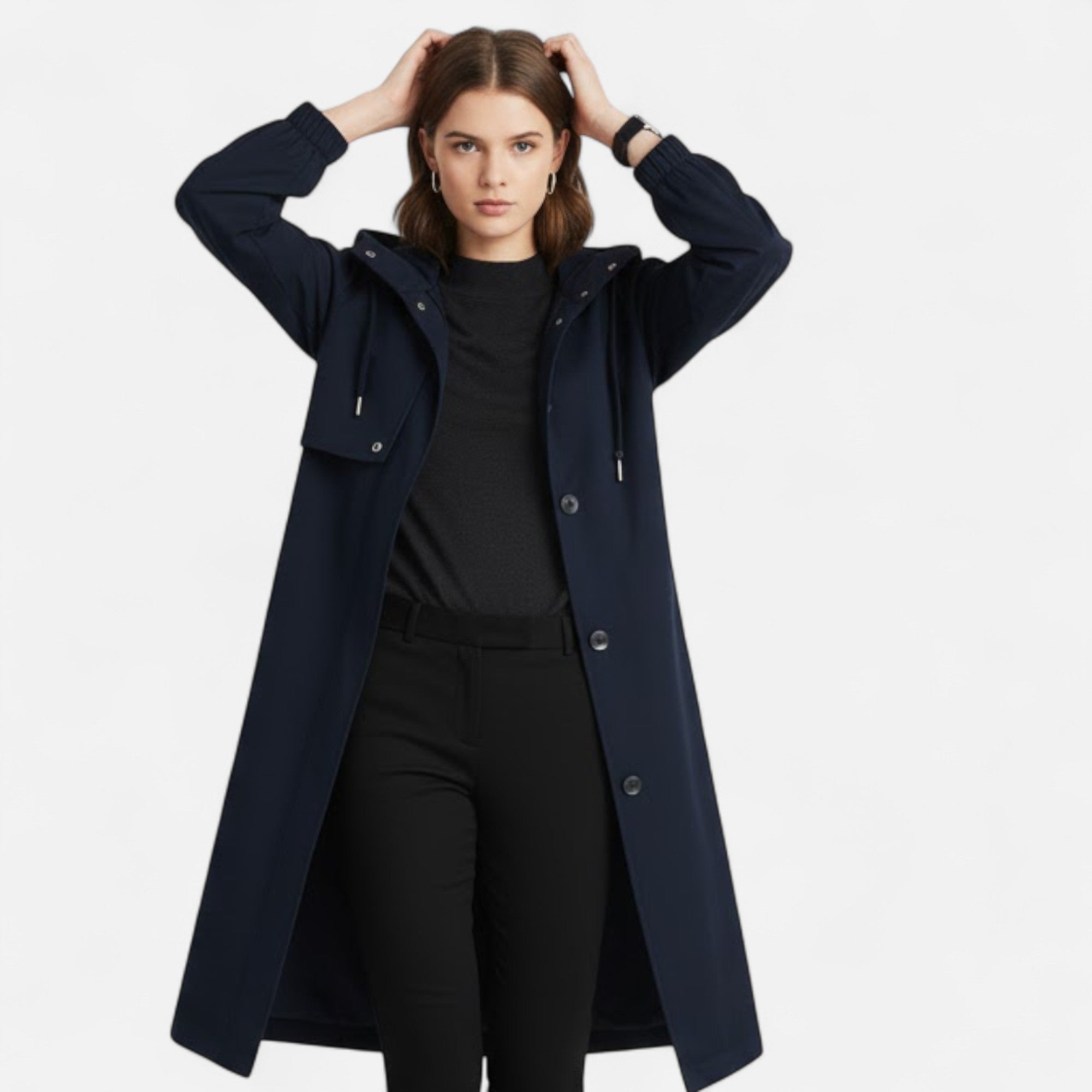 Valmonti | Women’s Mid-Length Windbreaker Coat – Elegant Cotton Coat