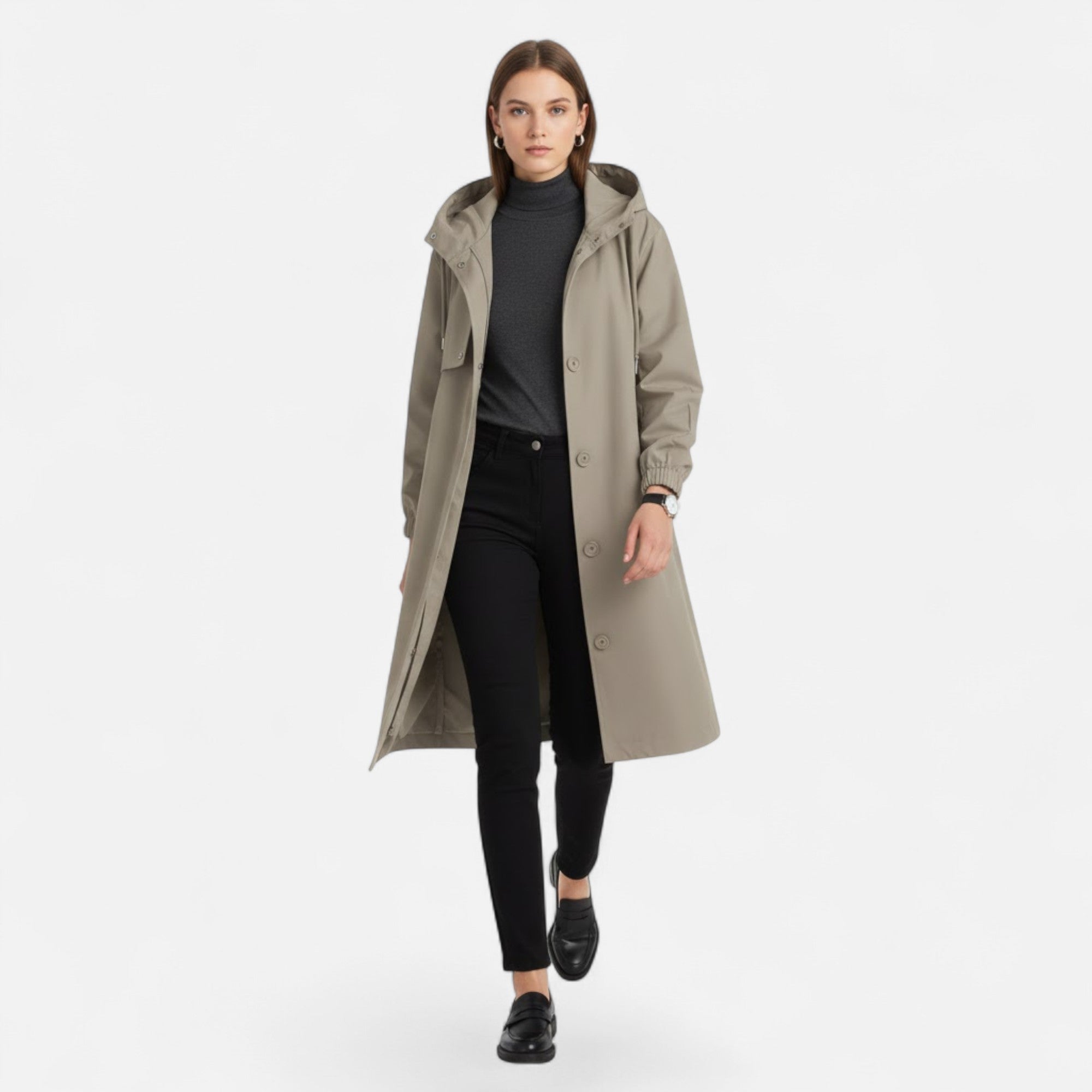 Valmonti | Women’s Mid-Length Windbreaker Coat – Elegant Cotton Coat