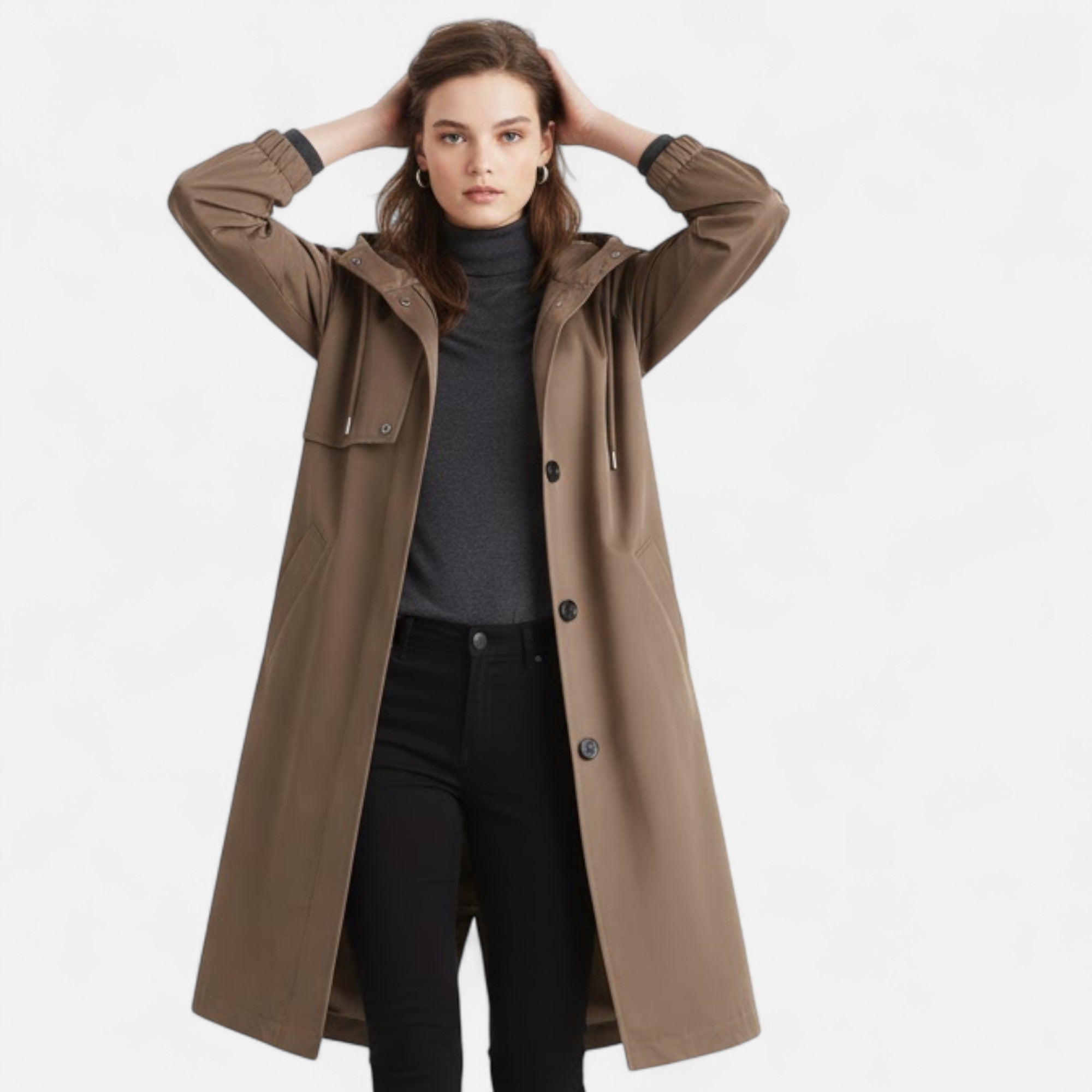 Valmonti | Women’s Mid-Length Windbreaker Coat – Elegant Cotton Coat