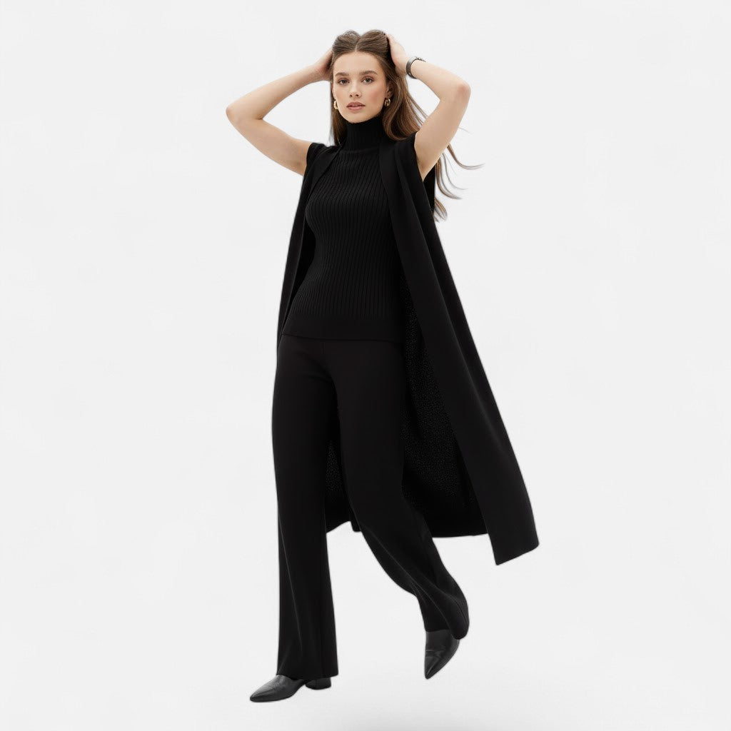 Valmonti | Women’s Knit Three-Piece Vest-Cardigan-Trousers Set