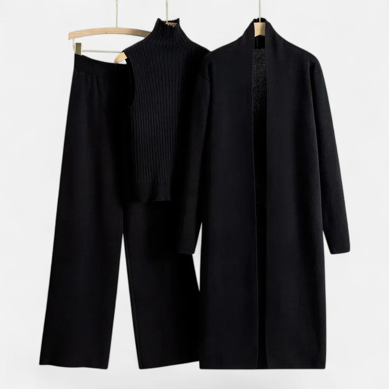 Valmonti | Women’s Knit Three-Piece Vest-Cardigan-Trousers Set