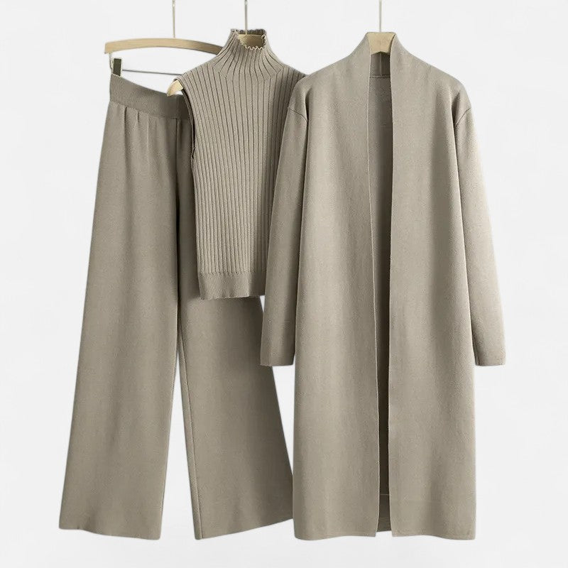 Valmonti | Women’s Knit Three-Piece Vest-Cardigan-Trousers Set