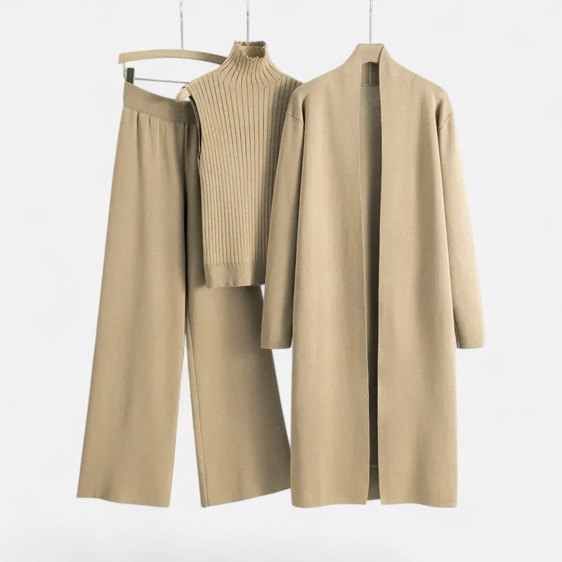 Valmonti | Women’s Knit Three-Piece Vest-Cardigan-Trousers Set