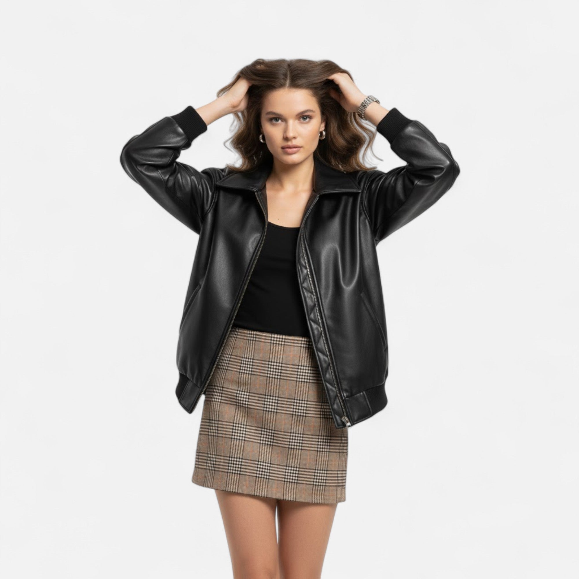 Valmonti | Women’s Loose Moto Faux-Leather Jacket