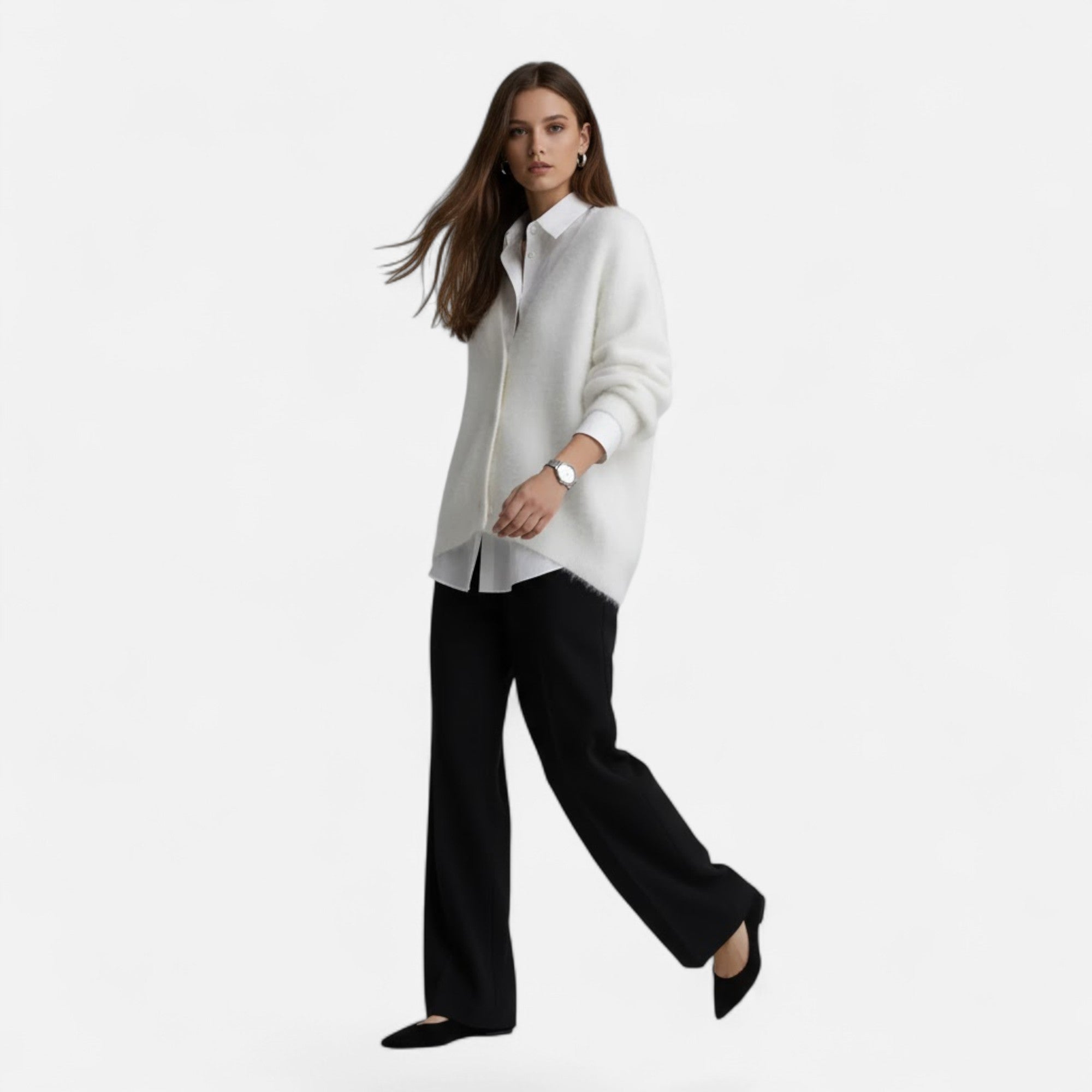 Valmonti | Women’s Loose V-Neck Buttoned Knit Cardigan