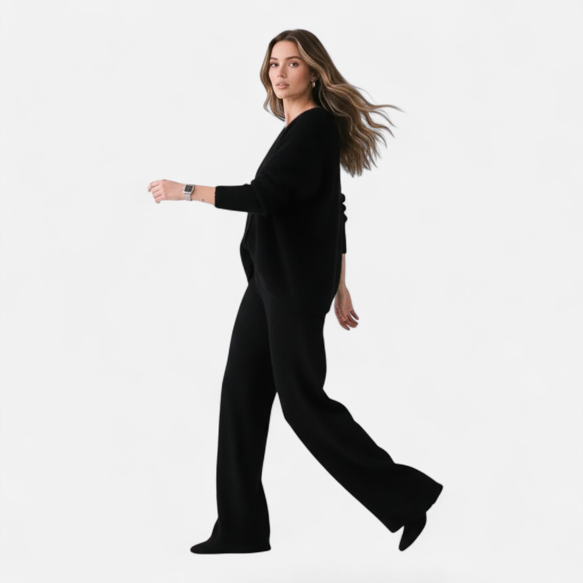 Valmonti | Women’s Loose V-Neck Buttoned Knit Cardigan