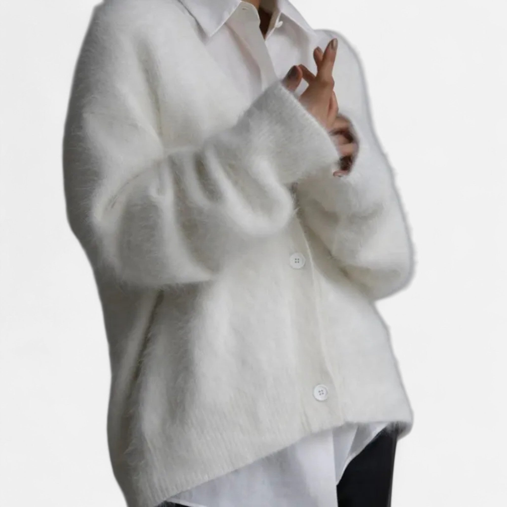 Valmonti | Women’s Loose V-Neck Buttoned Knit Cardigan