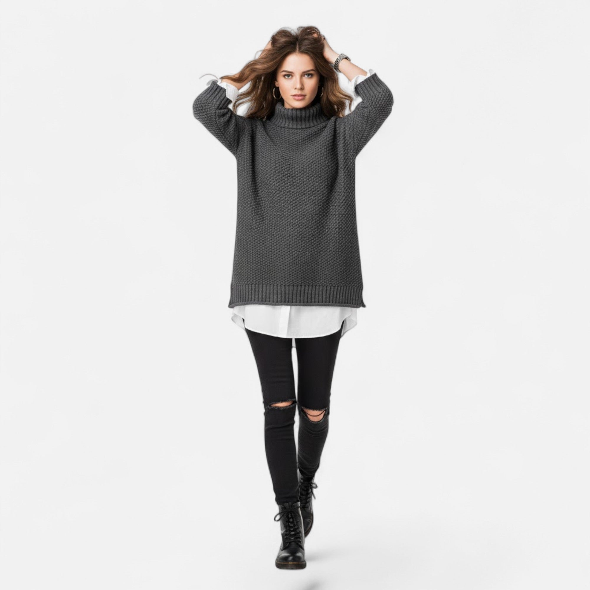 Valmonti | Women’s Plus-Size Mock-Neck Sweater – Loose Knit Sweater