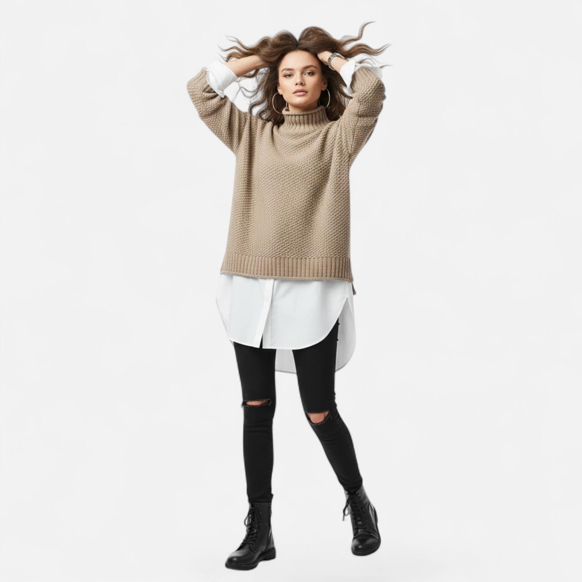 Valmonti | Women’s Plus-Size Mock-Neck Sweater – Loose Knit Sweater
