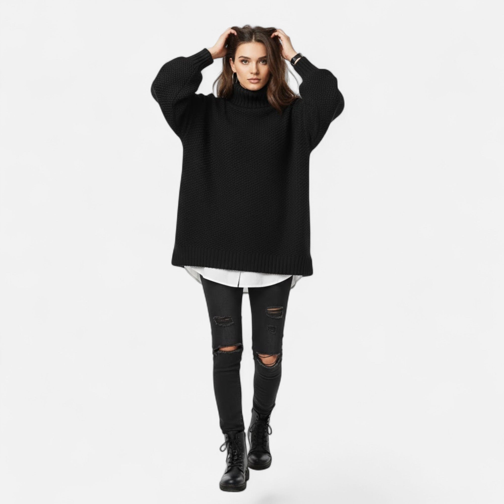Valmonti | Women’s Plus-Size Mock-Neck Sweater – Loose Knit Sweater