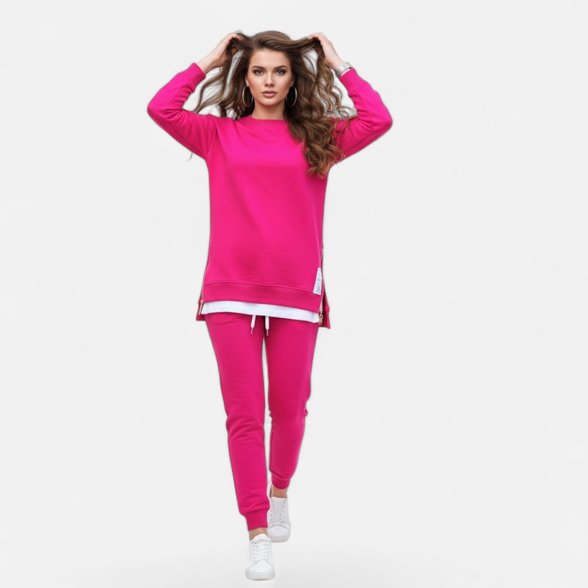 Valmonti | Women’s Refined Two-Piece Slit Sweatshirt & Pants Set