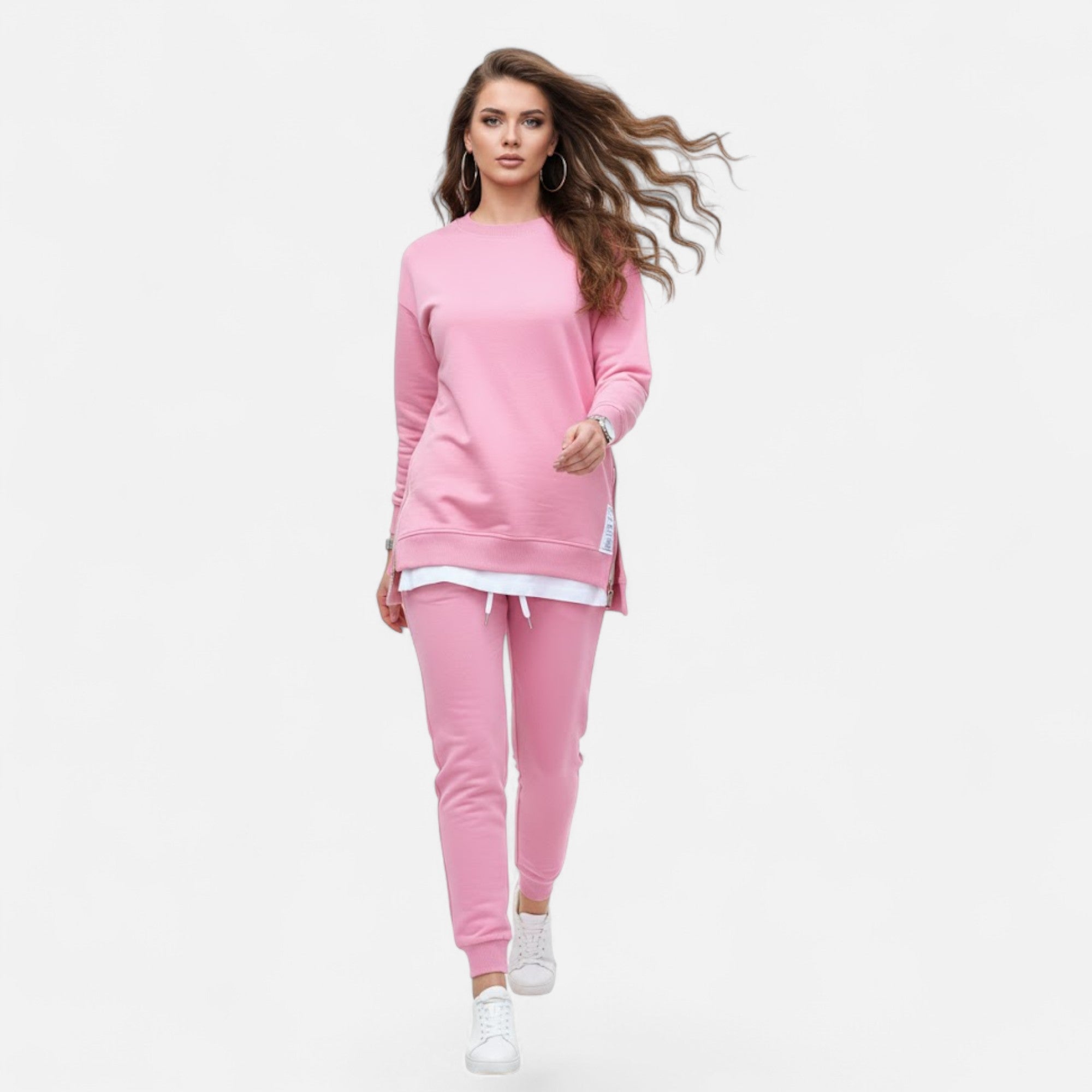 Valmonti | Women’s Refined Two-Piece Slit Sweatshirt & Pants Set