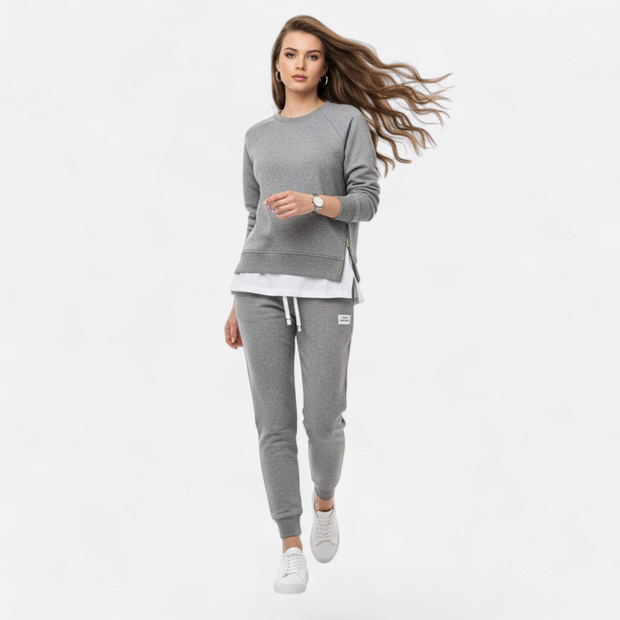 Valmonti | Women’s Refined Two-Piece Slit Sweatshirt & Pants Set