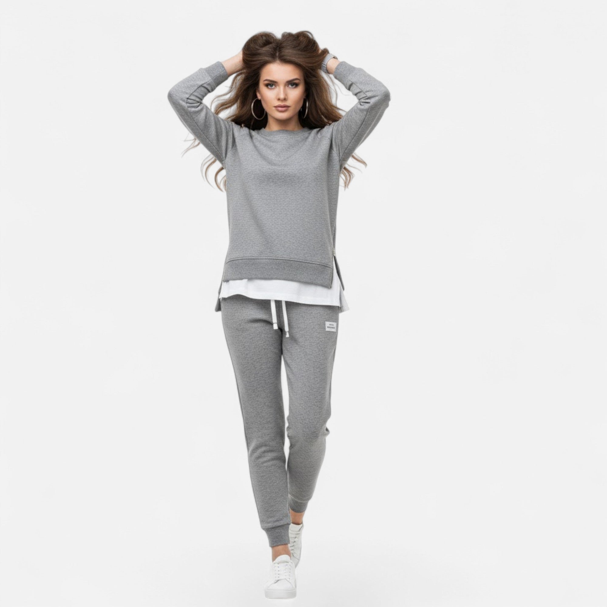 Valmonti | Women’s Refined Two-Piece Slit Sweatshirt & Pants Set