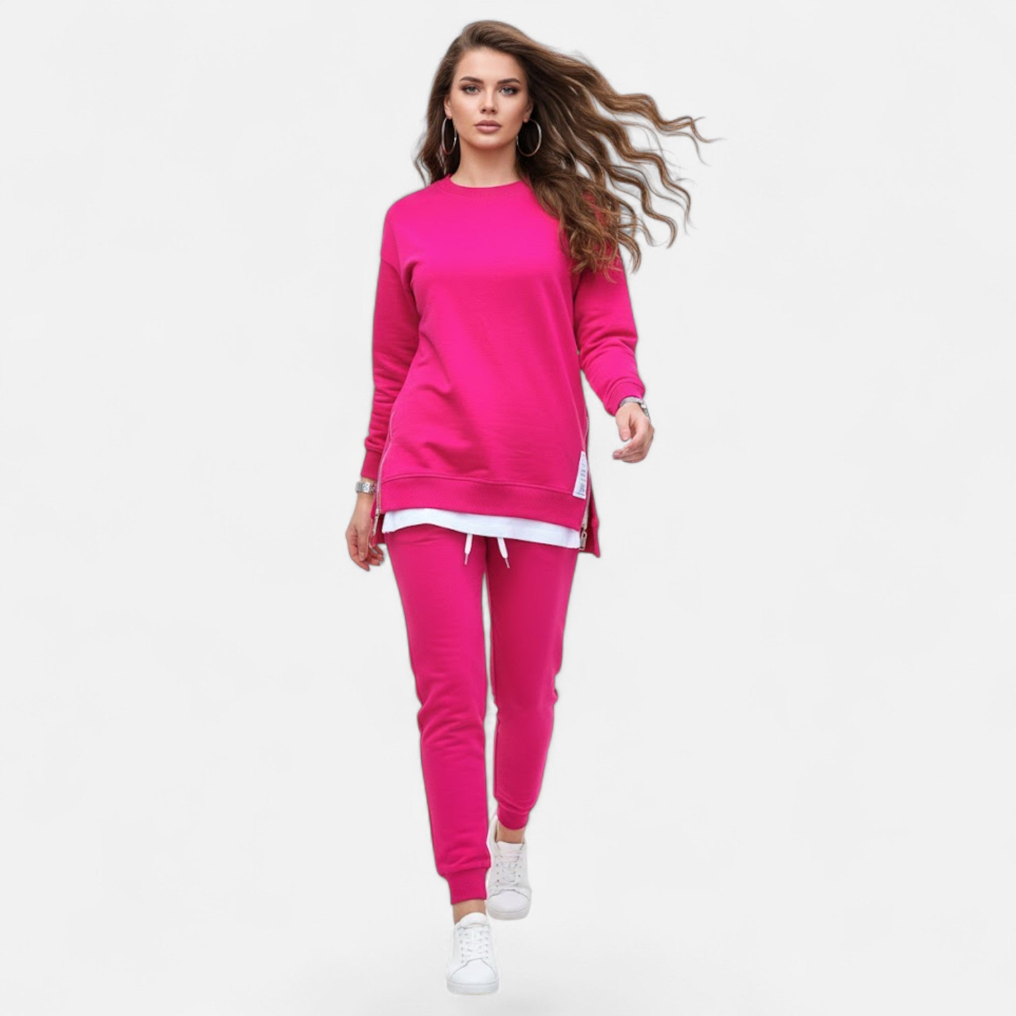 Valmonti | Women’s Refined Two-Piece Slit Sweatshirt & Pants Set