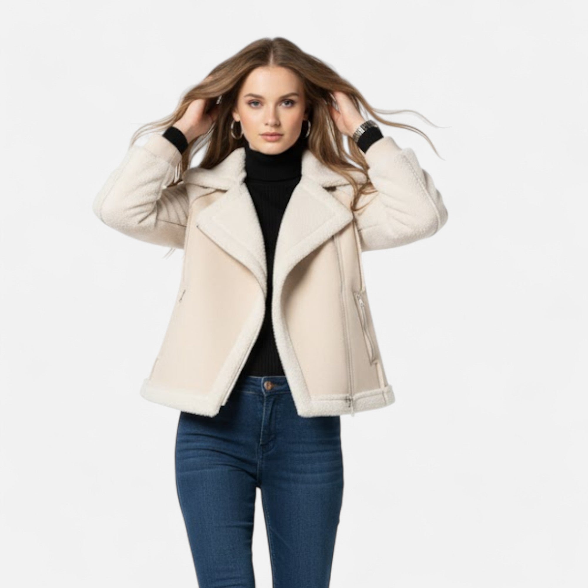 Valmonti | Women’s Short Suede Lamb-Velvet Moto Jacket