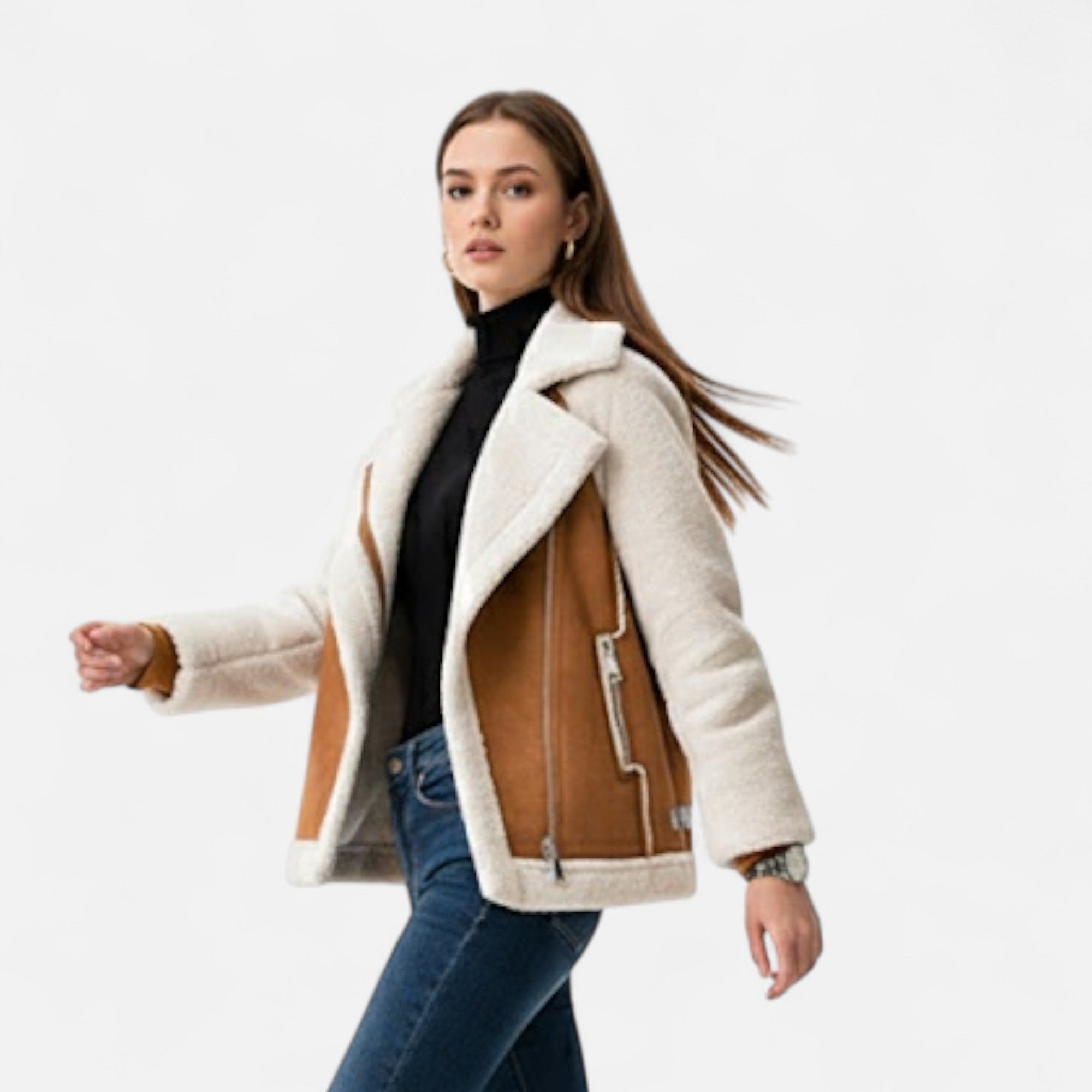 Valmonti | Women’s Short Suede Lamb-Velvet Moto Jacket