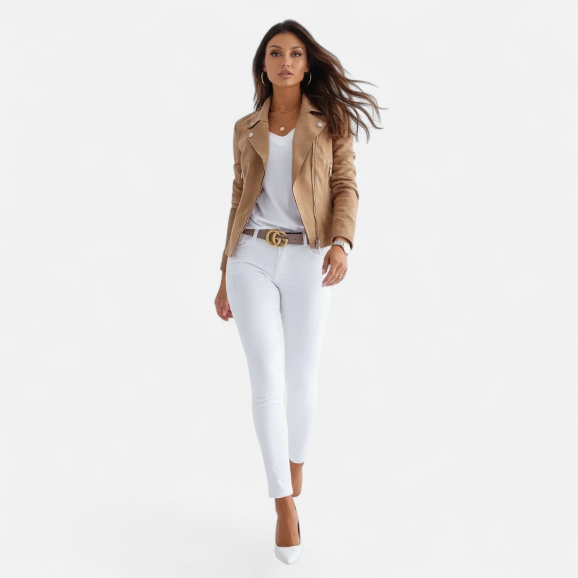 Valmonti | Women’s Slim Lapel Zip Jacket with Pockets