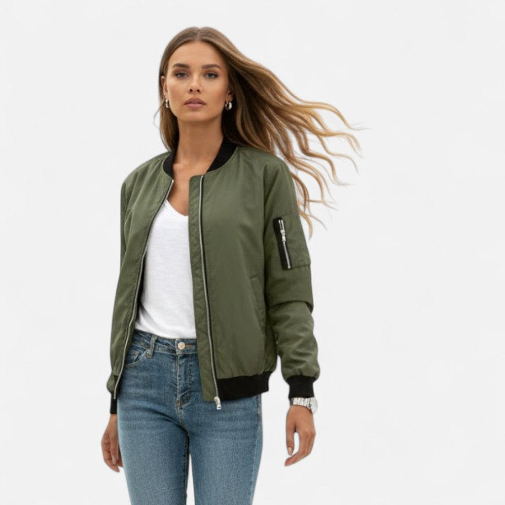 Valmonti | Women’s Vintage-Inspired Zip Bomber Jacket