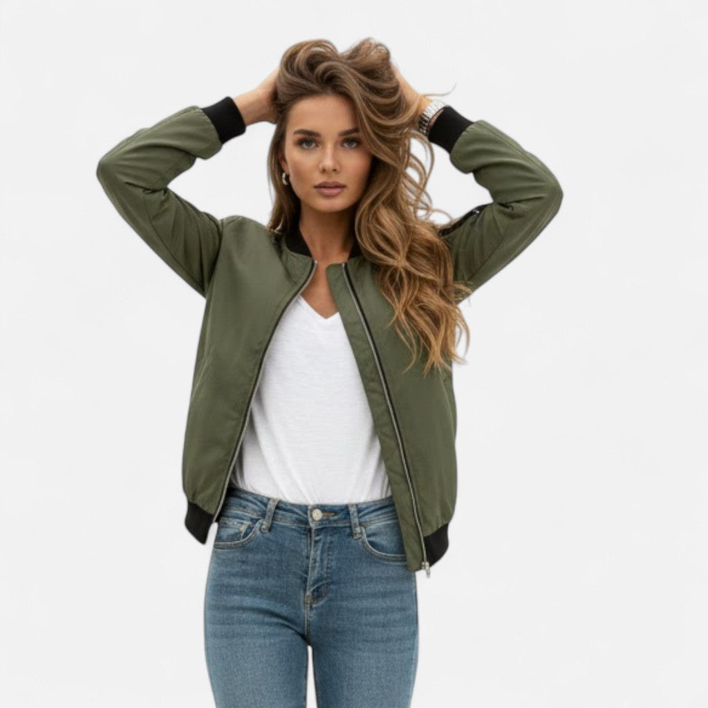 Valmonti | Women’s Vintage-Inspired Zip Bomber Jacket