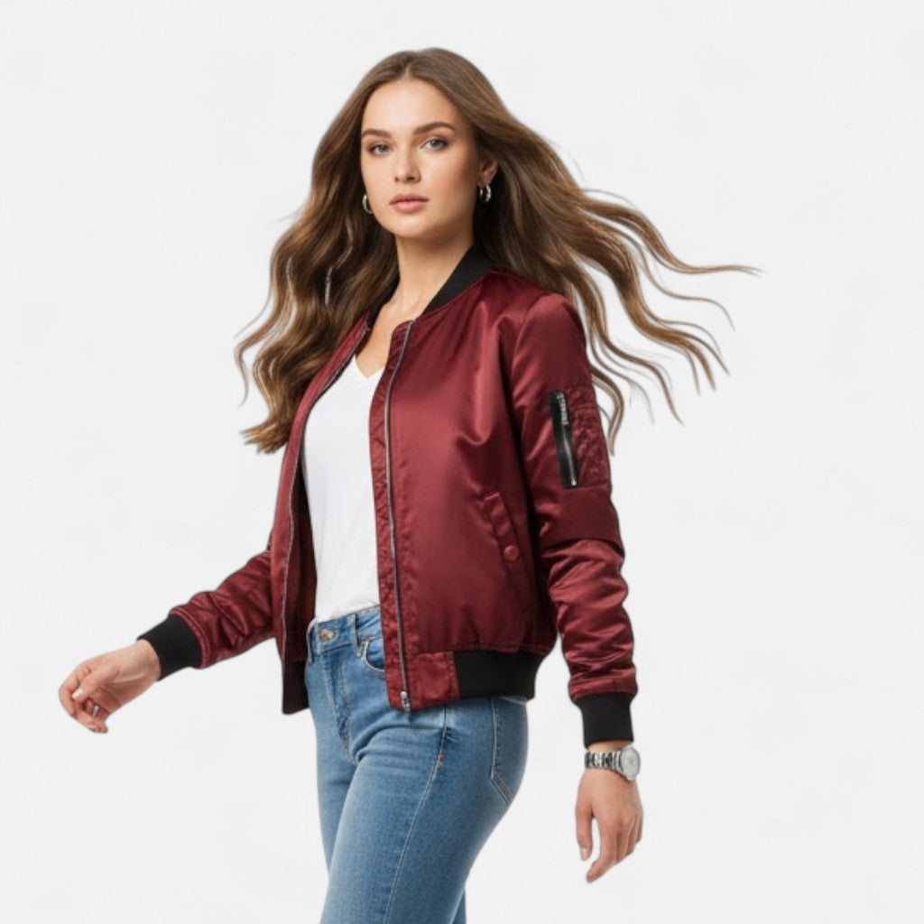 Valmonti | Women’s Vintage-Inspired Zip Bomber Jacket