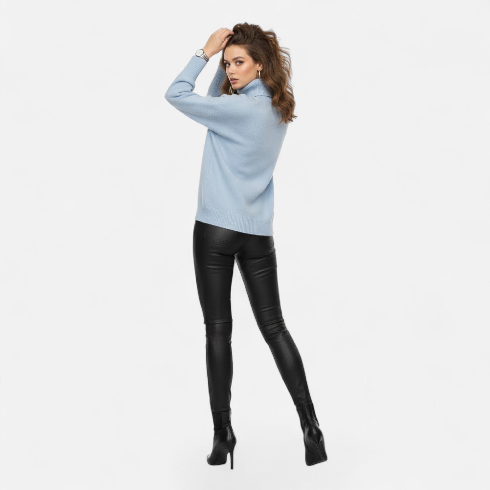 Valmonti | Women’s Wool-Blend Turtleneck Sweater – Oversized Thick Knit