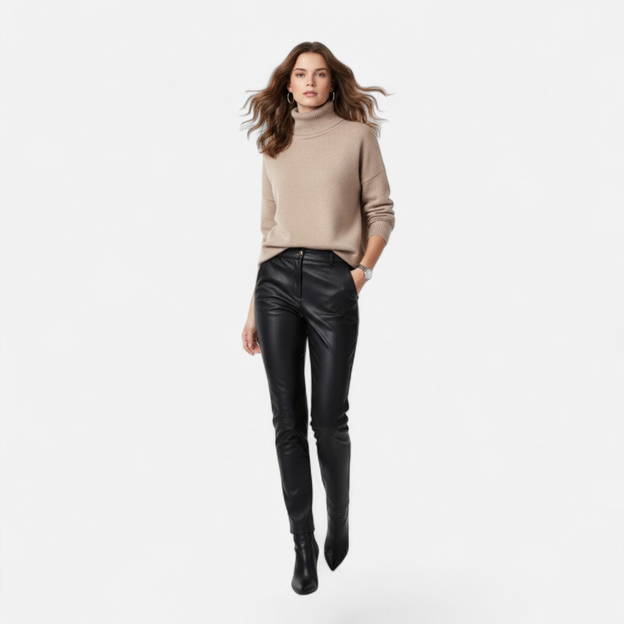 Valmonti | Women’s Wool-Blend Turtleneck Sweater – Oversized Thick Knit